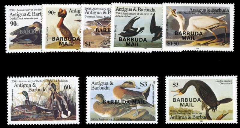 Barbuda #705-712 Cat$126.25, 1985-86 Birds, complete set, never hinged