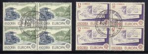 Andorra Spanish  #111-112  cancelled 1979  Europa  postal history in blocks of 4