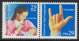 Scott 2783-84- Recognizing Deafness, Sign Language- Pair- 29c MNH 1993- unused