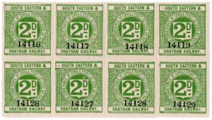 (I.B) South Eastern & Chatham Railway : Letter Stamp 2d (part sheet) 