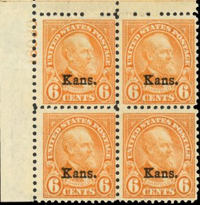 664 6c Garfield Kansas Overprint 1933 PB4 UL18030 MNH $600