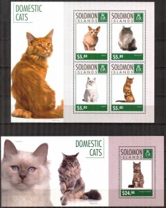 Solomon Islands 2014 Domestic Cats sheet + S/S MNH