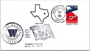 US COVER SPECIAL EVENT POSTMARK CITY OF WOODWAY TEXAS SESQUICENTENIAL 1986