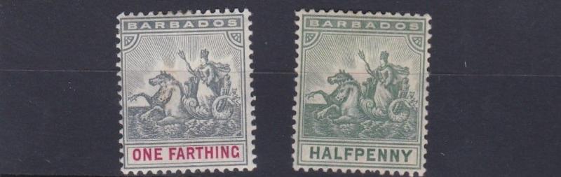 BARBADOS  1905    SG  135 + 136  2 X 1/2D    VALUES  MH   CAT £41