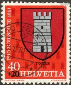Switzerland B485 - Used - 40c+20c Coat of Arms / Torre (1981)