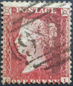 Great Britain 1856 QV Penny Red p14 SG 29 used