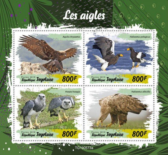 TOGO - 2019 - Birds : Eagles - Perf 4v Sheet - M N H