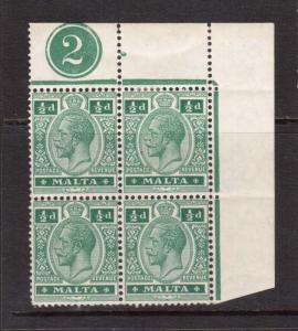 Malta #30 Mint Corner Block With Counter