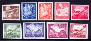 INDIA — AZADHIND UNISSUED NAZI STAMPS — IMPERF — 9/10 VALUES — MNH