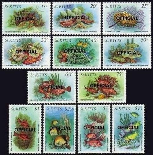 St Kitts O29-O40 OFFICIAL,MNH.Michel D11-D22. Marine life 1984.Fish,