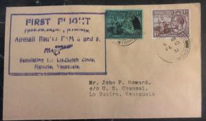 1931 Port Spain Trinidad First Flight Airmail Cover FFC To La Guaira Venezuela