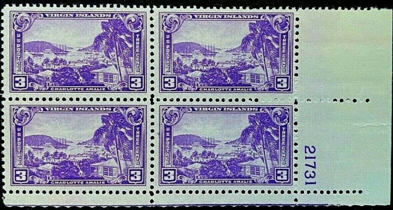 Scott 802 3c Plate Block 1937 Virgin Islands Territorial MNH