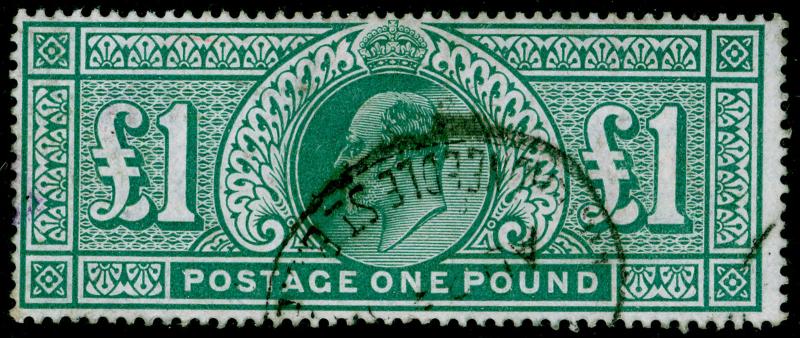 SG266, £1 dull blue-green, FINE USED. Cat £825.