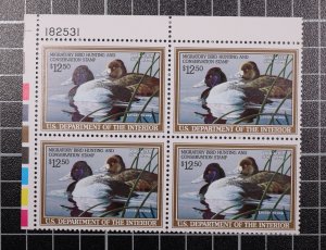 Scott RW56 1989 $12.50 Duck Stamp MNH Plate Block UL 182531 SCV - $85.00