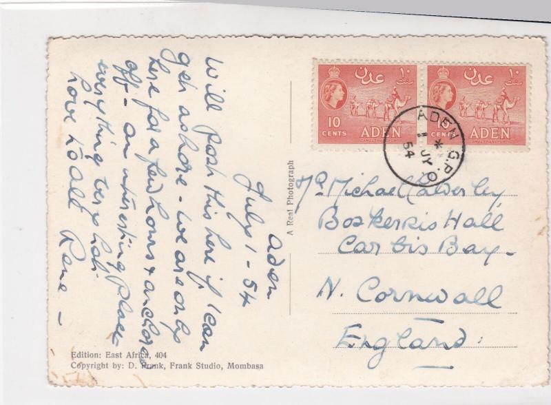 Aden 1954 East African Rhino Pic Aden Cancel Stamps Card ref R 17459