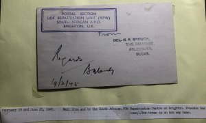 1945 South Africa APO In England Prisoner Of War Repatriation Postcard Cover