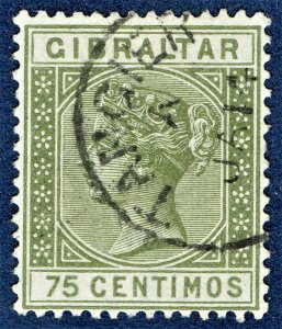 [mag586] Gibraltar 1889-96 75 centimos used in TANGIER Morocco SG #Z148 Cat: £95