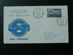 first flight cover (x2) Paris Guadeloupe Paris Boeing 747 Air France 1970