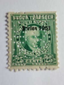 SCOTT #RD345 USED TWENTY FIVE CENT STOCK TRANSFER INTERNAL REVENUE PERFIN CANCEL