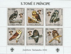 SAO TOME - 2003 - Owls & Scouts - Perf 6v Sheet - Mint Never Hinged