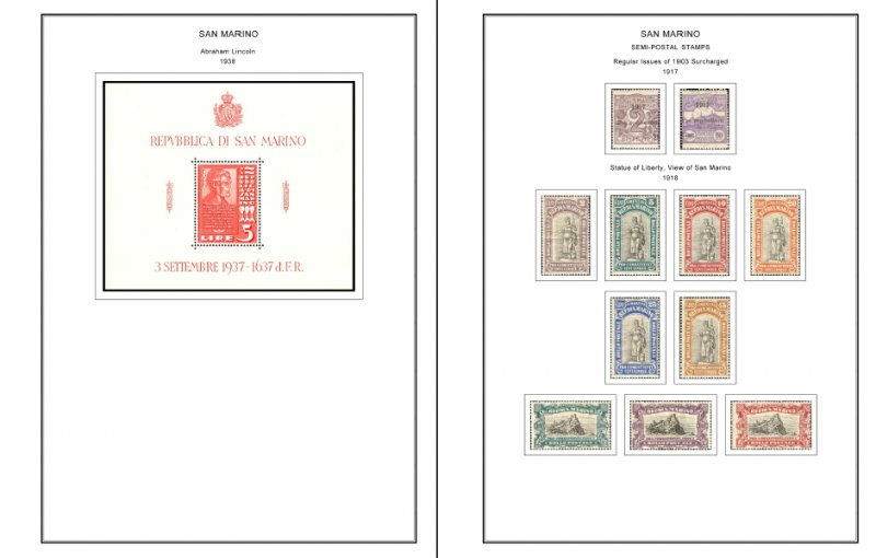 SAN MARINO STAMP ALBUM PAGES 1877-2011 (256 color illustrated pages)