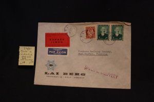 Norway 275 (x2) & 325 on cover Oslo to W. Norfolk VA (#1546)