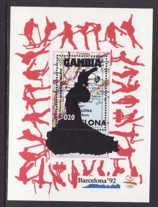 Gambia-Sc#1205- id5-unused NH sheet-Maps-Sports-Olympics-Barcelona-1992- 