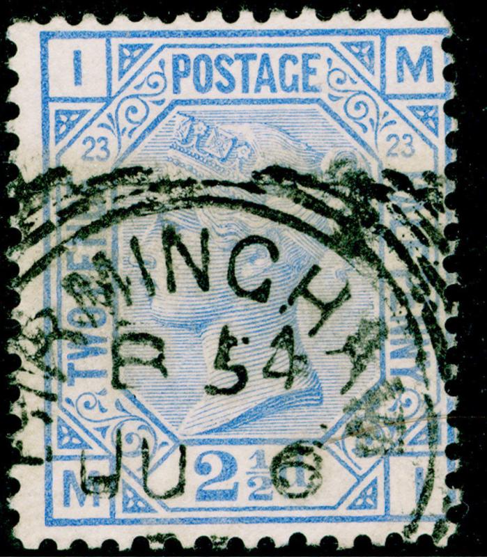 SG157, 2½d blue PLATE 23, USED, CDS. Cat £32. MI