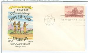 US 1063 Lewis + Clark Expedition 150th Anniv. Cachet variety-Fluegel Mellone's specialized cachet catalog (1983)-variety...