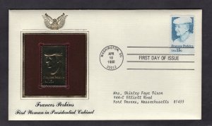 1821 Frances Perkins, FDC PCS Gold Replica addressed