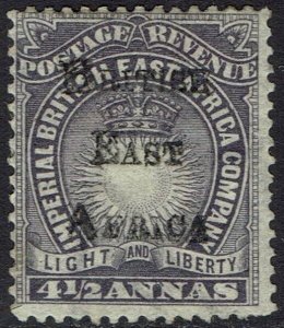 BRITISH EAST AFRICA 1895 OVERPRINTED LIGHT AND LIBERTY 4½A