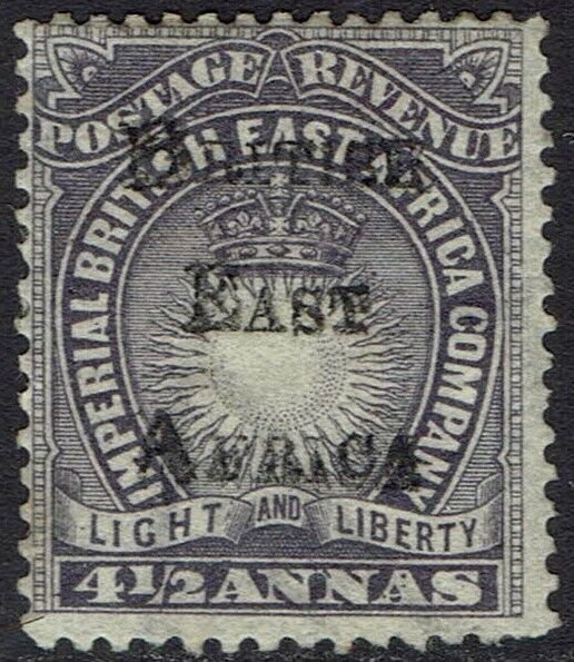 BRITISH EAST AFRICA 1895 OVERPRINTED LIGHT AND LIBERTY 4½A