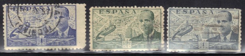 SPAIN SC# C113-15 **USED** 1939 AIRMAIL  1,2,4p SEE SCAN