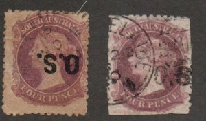 South Australia O38b Invert overprint and O38b regular overprint Used