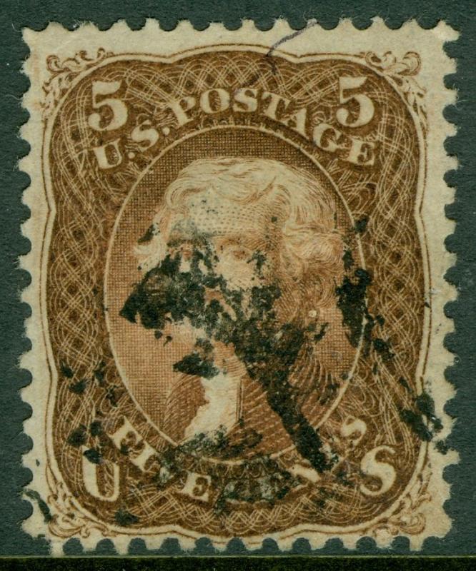 USA : 1867. Scott #95 Used. Deep color. A Very attractive stamp. Catalog $900.00