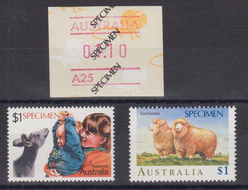 Australia Sc 1043/label MNH. 3 high values w/ Specimen overprints