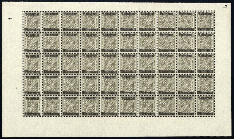 w27 Wurttemberg Scott #O150 2-1/2pf gray black Mint OG NH full pane of 50 Scarce