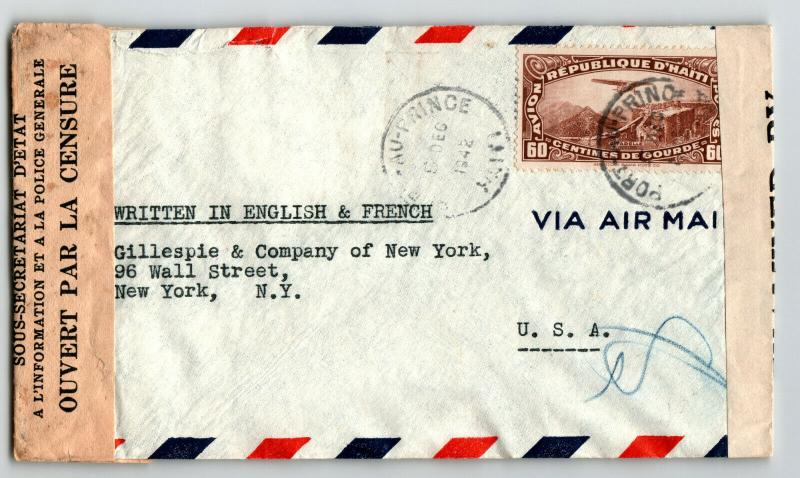 Haiti 1942 Dual Censor Cover to USA (III) - Z13657