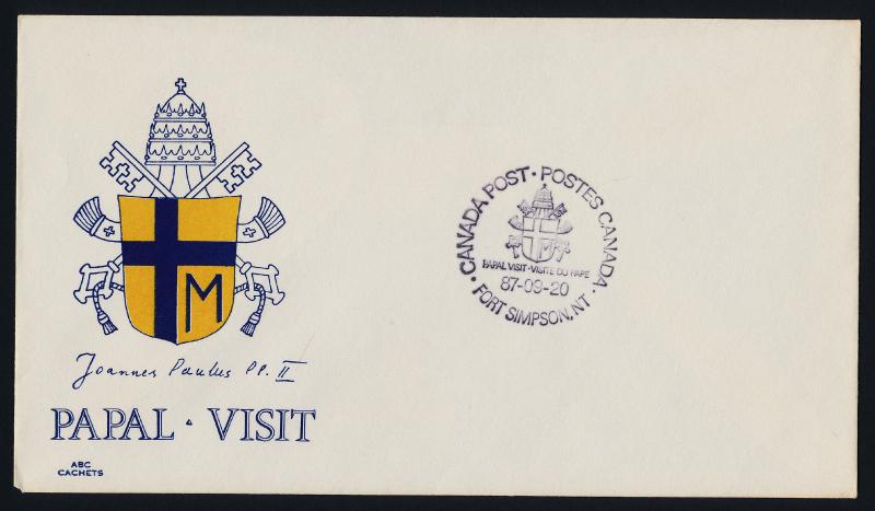 Canada Stampless cover - Pope John Paul Visit to Fort Simpson 1987 Cancel