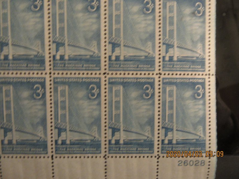 SCOTT   1109 3 CENT MACKINAC BRIDGE 1958 OG