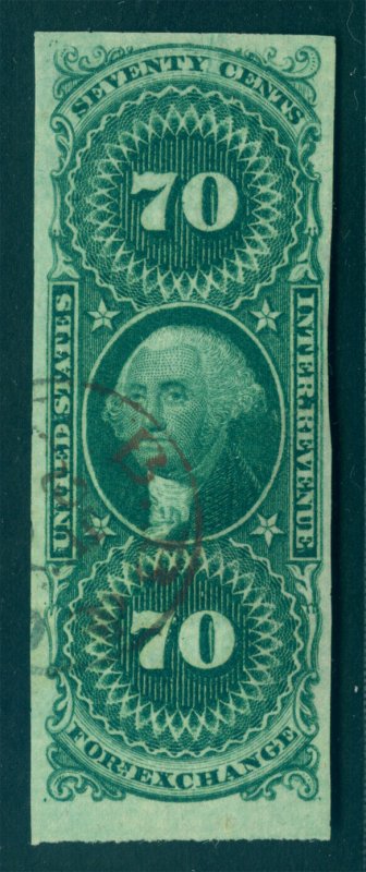 US 1862 Washington 70c green Foreign Exchange Tax Sc# R65a used VF/X handstamped