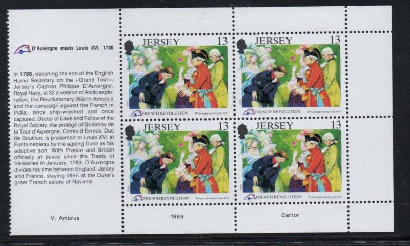 Jersey Sc 516a 1989 13 p French Revolution stamp booklet pane mint NH