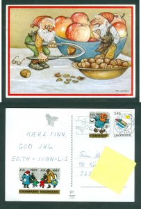 Denmark. 1987 Christmas Card. 3 x Seal + 280 Ore. Copenh. Santa Cracking Nuts, 