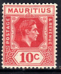 Mauritius 1938 - 49 KGV1 10ct Rose Red SG 256  MNG ( B1378 )