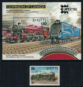 St. Kitts #407-8* NH  CV $9.90  Train set & Souvenir sheet