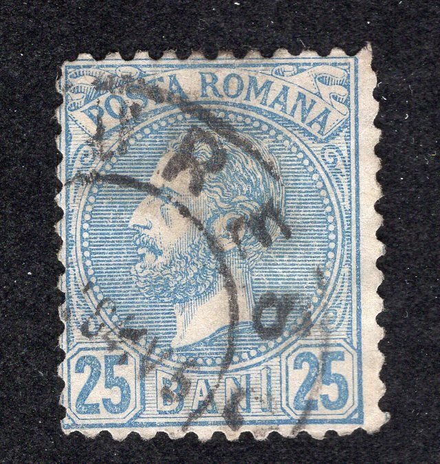 Romania 1880 25b blue Carol, Scott 74 used, value = $3.25