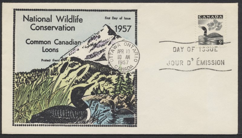 1957 #369 5c Loon Wildlife FDC Overseas Mailers Cachet Ottawa