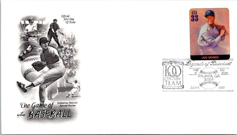 FDC 2000 SC #3408 Artcraft Cachet, Lou Gehrig - Atlanta GA - Pair - J2870