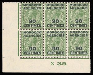 Morocco Agencies 1925 KGV 90c on 9d Control X35 Plate 2 block mint. SG 209.