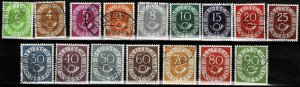 Germany 1951,Sc.#670-685 used, Digits with Posthorn, complete set